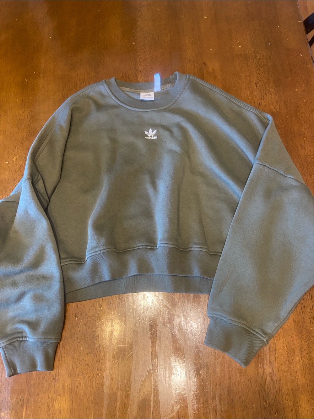 adidas Women's Olive Crewneck Sweatshirt with Trefoil